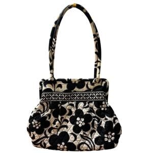 Vera Bradley Day & Night Kiss Lock Frame Quilt Purse Black Cream Floral-Retired